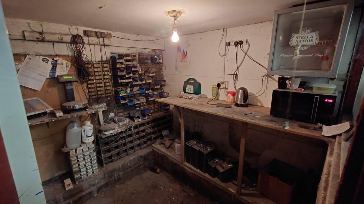 Parts storage and workbench area